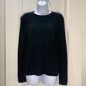 Anne Klein Sport 100% Cashmere Black Cable Knit Crew Neck Sweater Size L